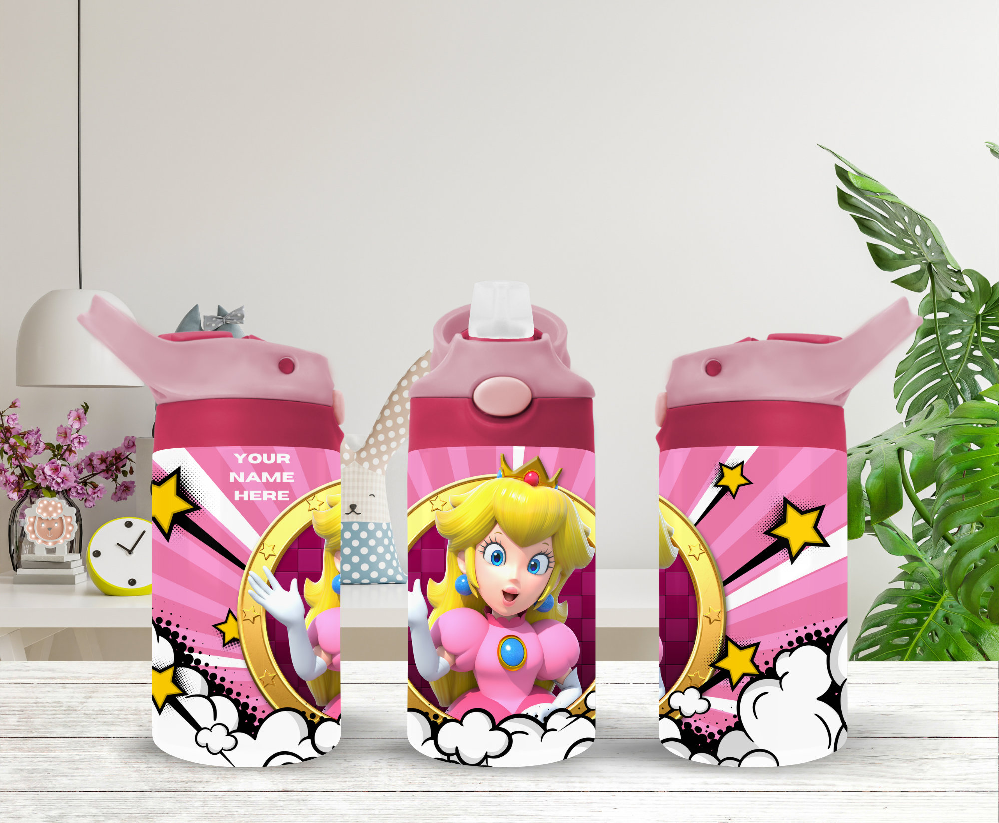 Personalized Princess Peach 12oz Kids Water Bottle