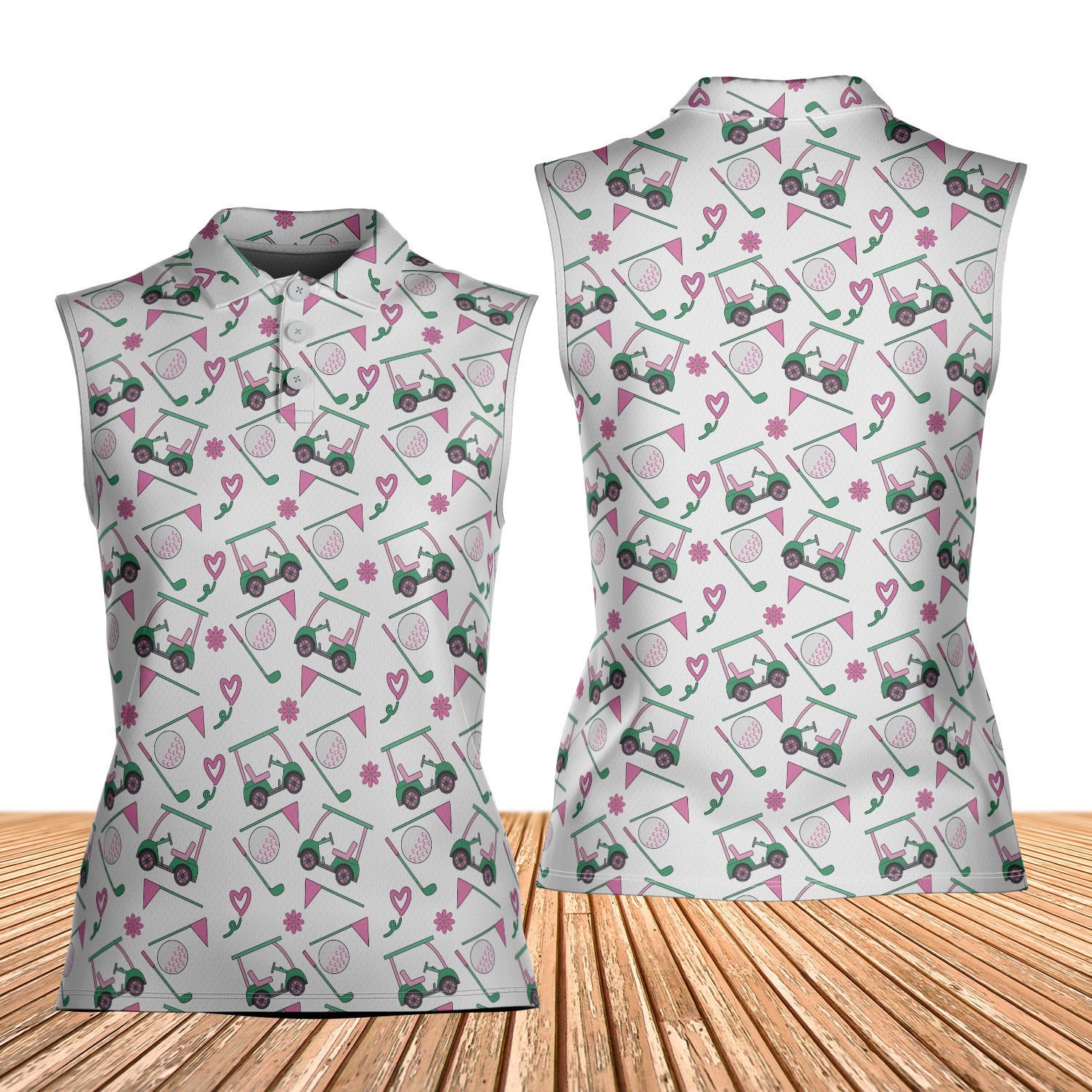Flowers Golf Cart Polo Shirt, Funny Women Sleeveless Polo Shirt, Matching Golf Teams Polo Shirt, Gift For Ladies, Golfers, Golf Lovers