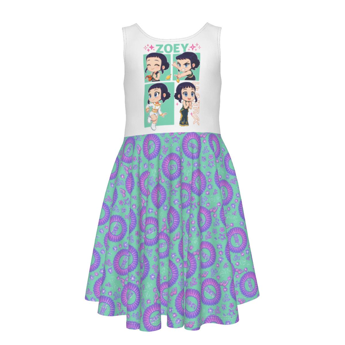 KPOP Demon Hunters Zoey Kids Sleeveless Vest Dress with Flare Skirt - Soft Summer Jersey Fabric