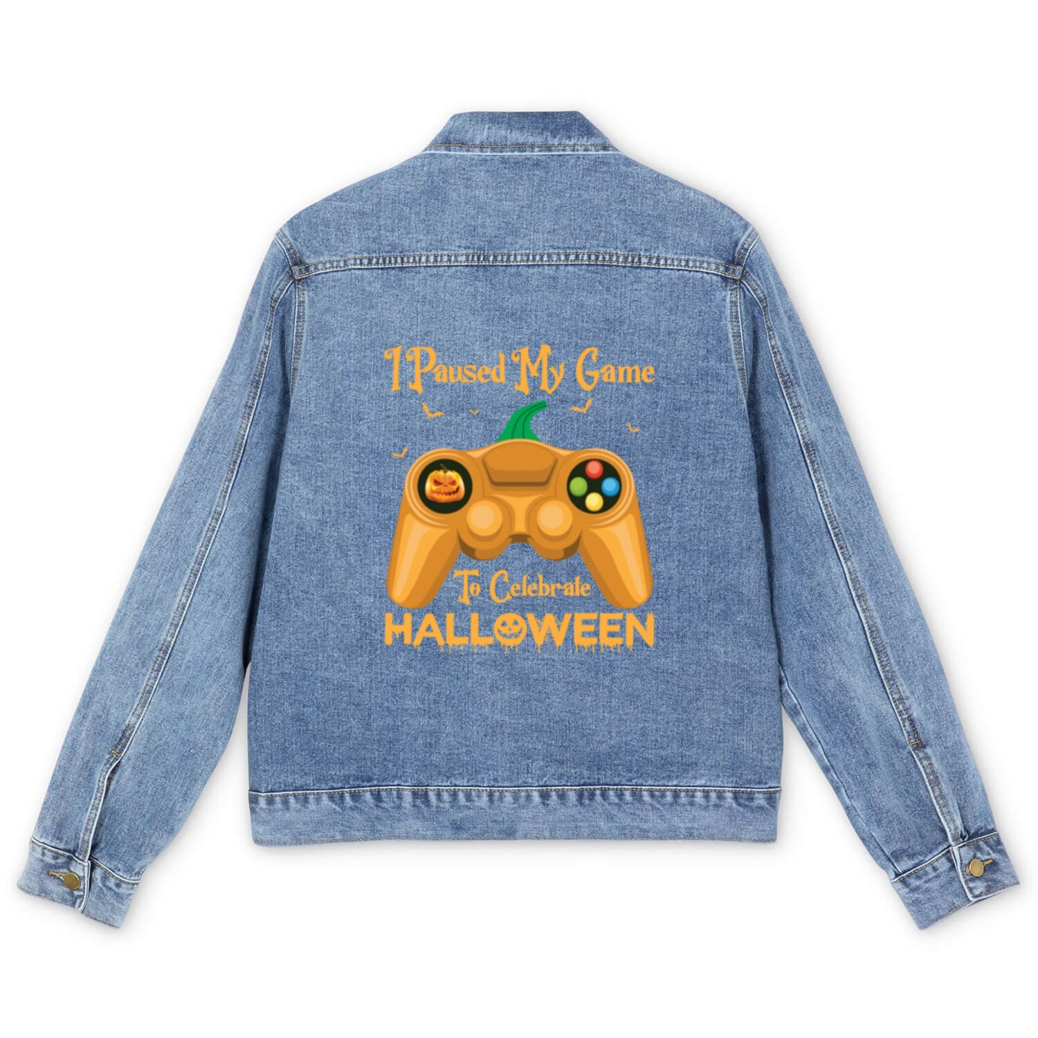 I Paused My Game To Celebrate Halloween pumpkin Men's Denim Jackets