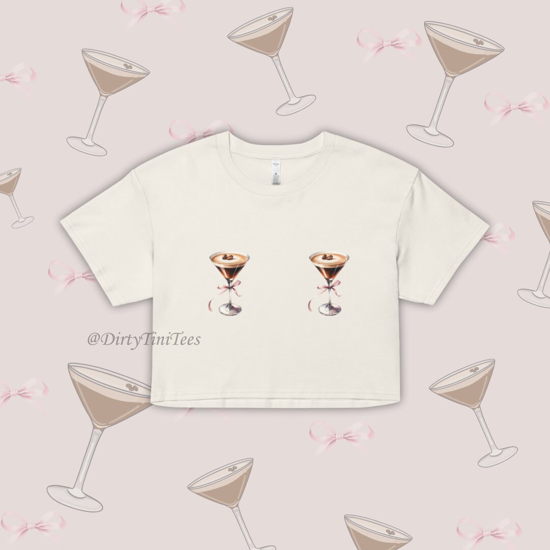 Espresso Martini Mar(tini) Nips Pink Ribbon Bow Women's Crop Top Bachelorette Party Best Friend Birthday Gift Group Halloween Costume