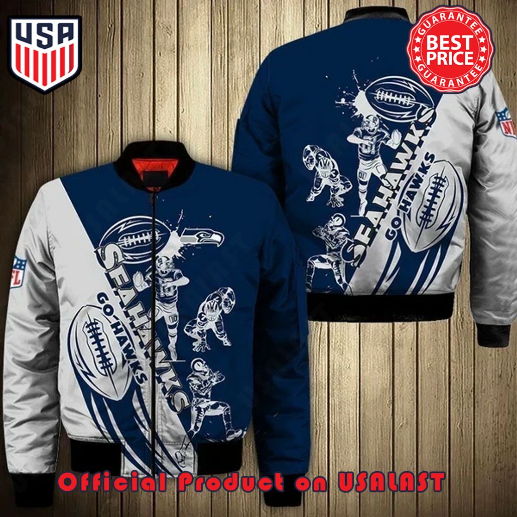 SEATTLE SEAHAWKS PLAYERS PATTERN BOMBER JACKET – NAVY
