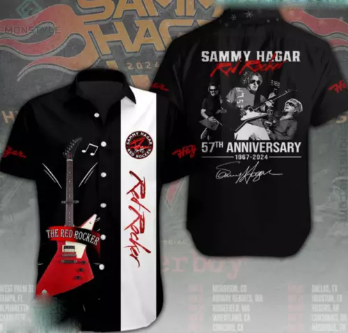 Sammy Hagar Hawaiian Shirt Red Rocker 57Th Anniversary 1967-2024 Signatures