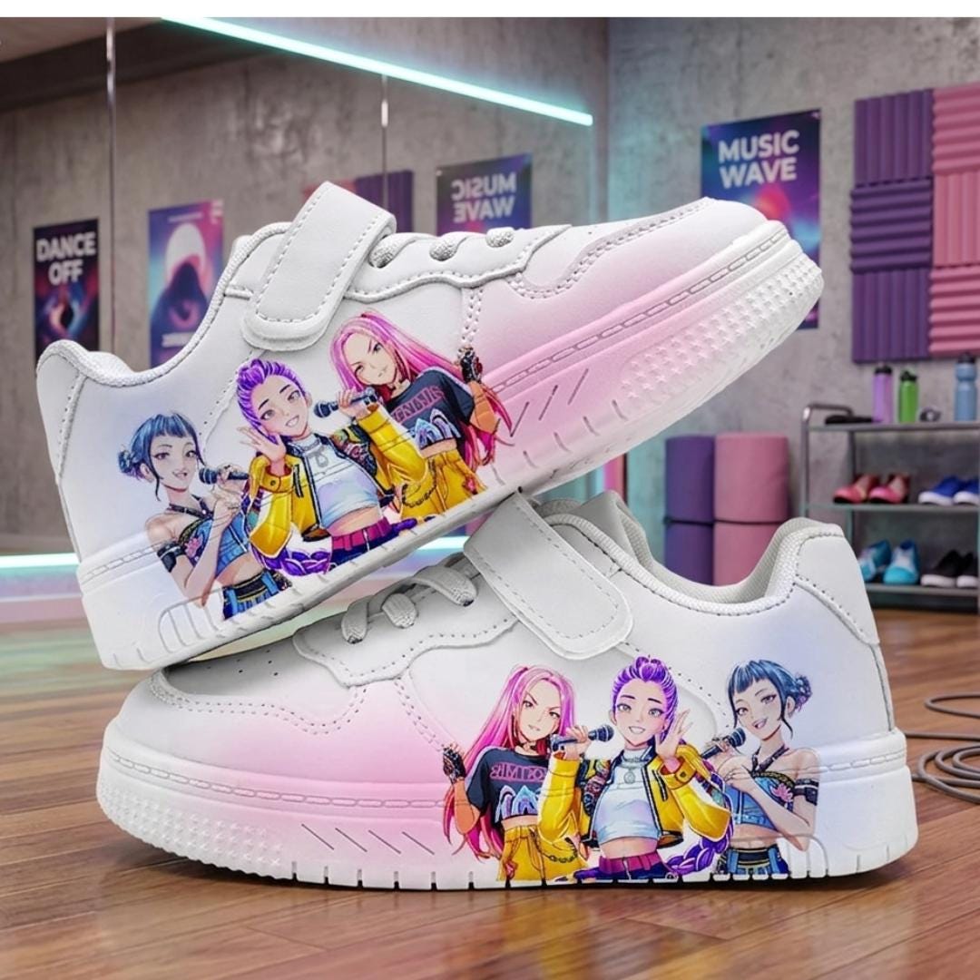 K Pop Demon Hunter Kids Shoes, K Pop Anime Inspired Kids Sneakers Custom K-Pop Inspired Graphic Sneakers for Kids Gift For K Pop Fans.