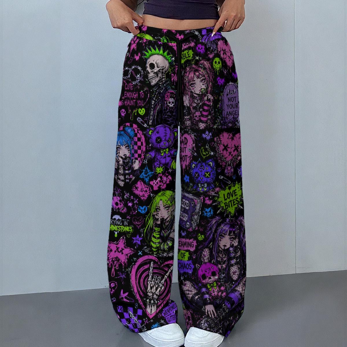 Weaponized Faux Glitter, Dopamine Gothpunk Women's Leg Trousers, Women's Casual Pants