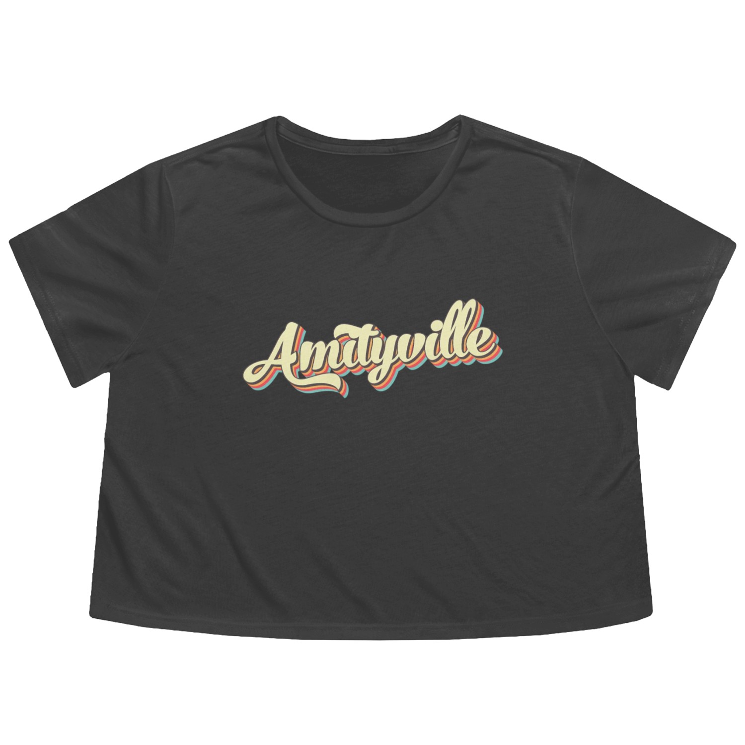 Amityville Baseball Font Flowy Cropped Tees