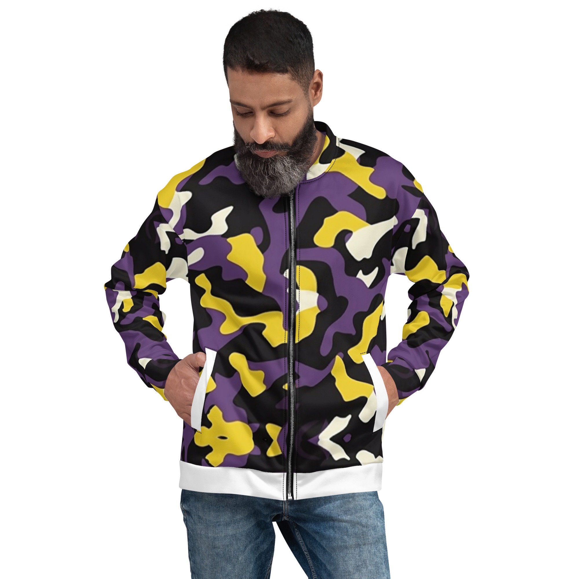 Purple, Yellow Camo Bomber Jacket