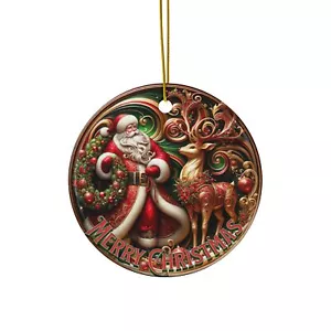 Ceramic Ornament, Christmas Santa, Holiday Decoration, Golden Festive Home Decor