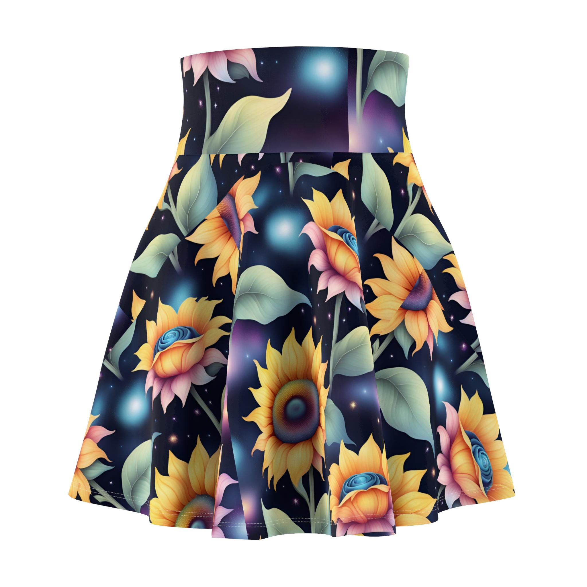 Women's Galaxy Sunflower Rose Skater Skirt