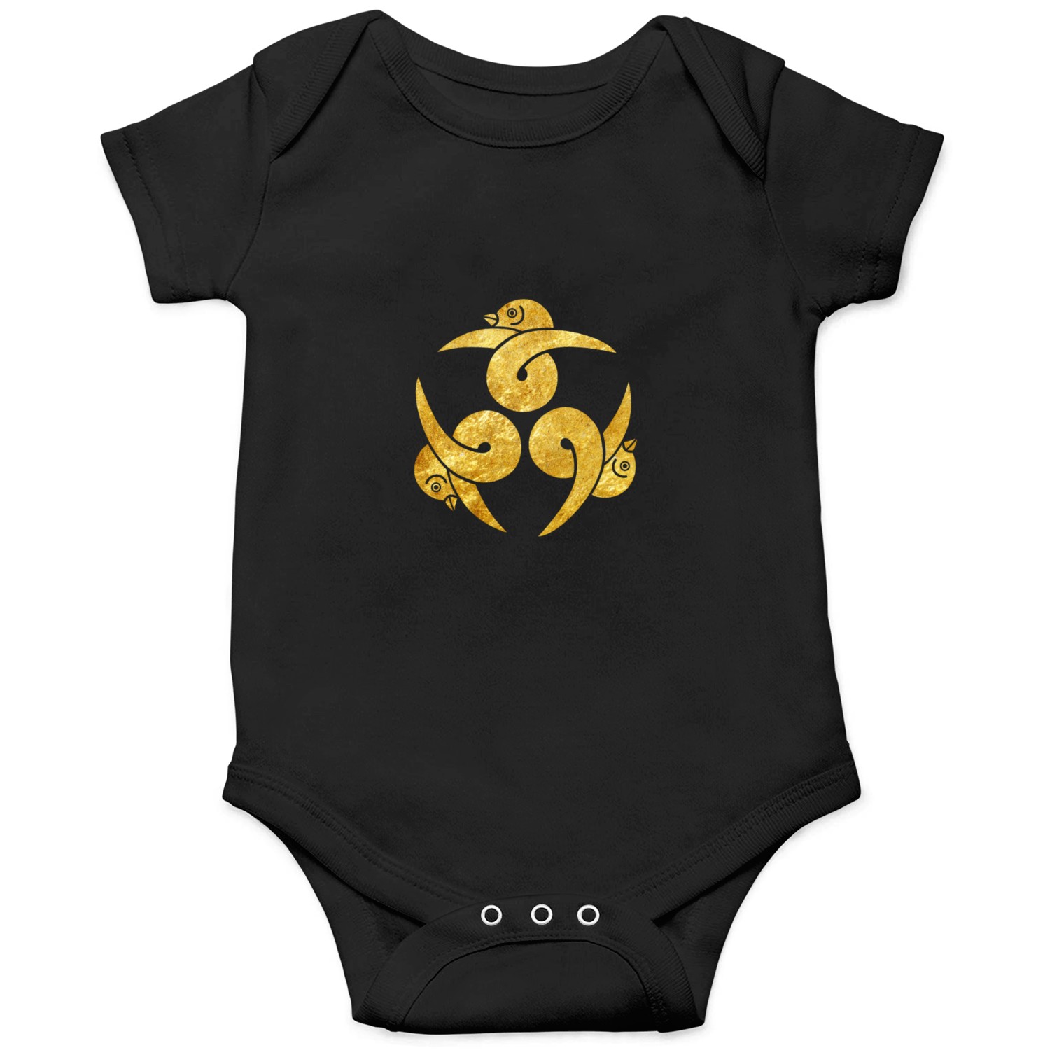 Oriental Three Geese Japanese Kamon in faux gold Onesies