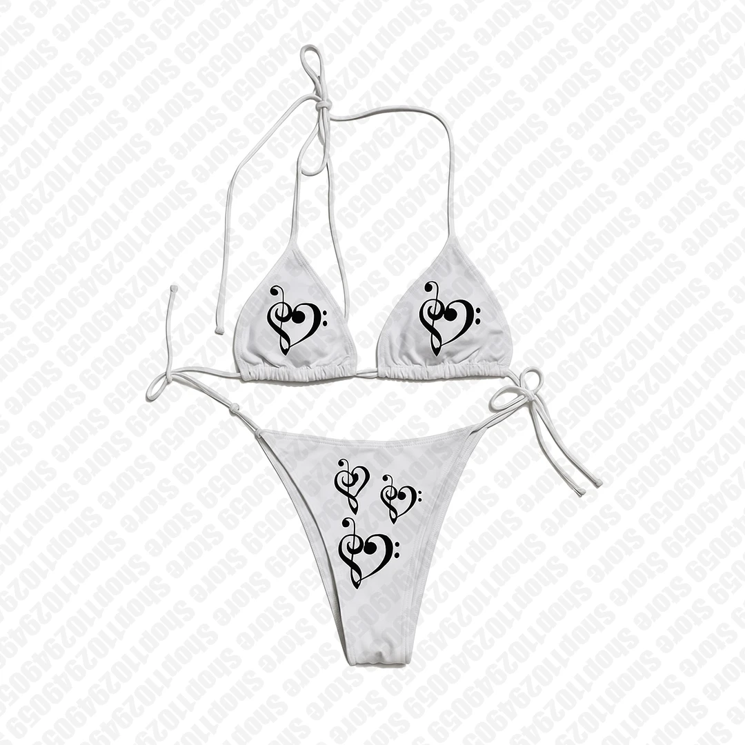2000s Letter Print Padded Push-Up Two-Piece Bikini Swimsuit for Women