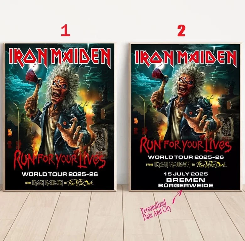 Custom Iron Maiden Run For Your Lives World Tour 2025 - 2026 Poster
