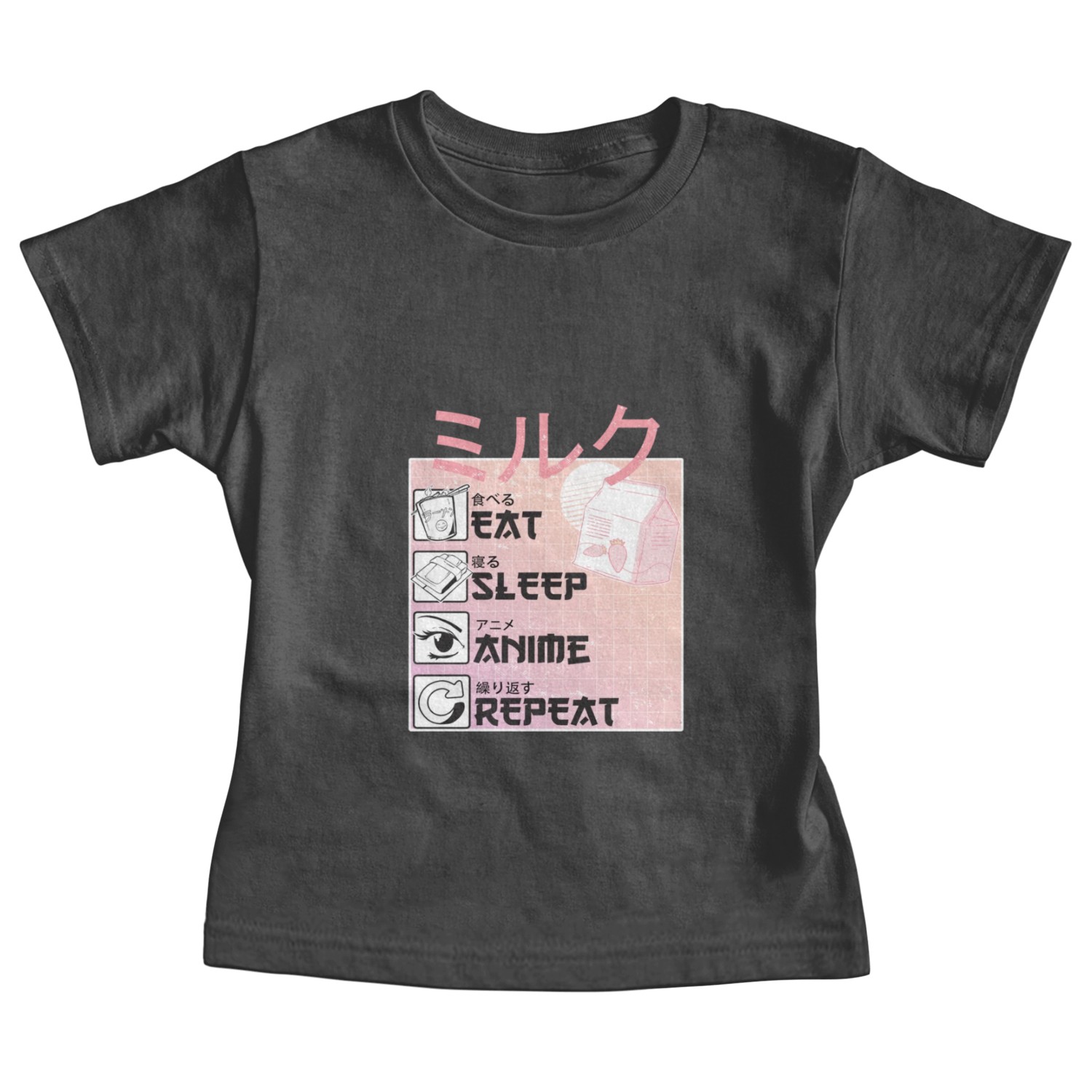 Eat Sleep Anime Repeat Straweberry Milk Japanese Baby Tees