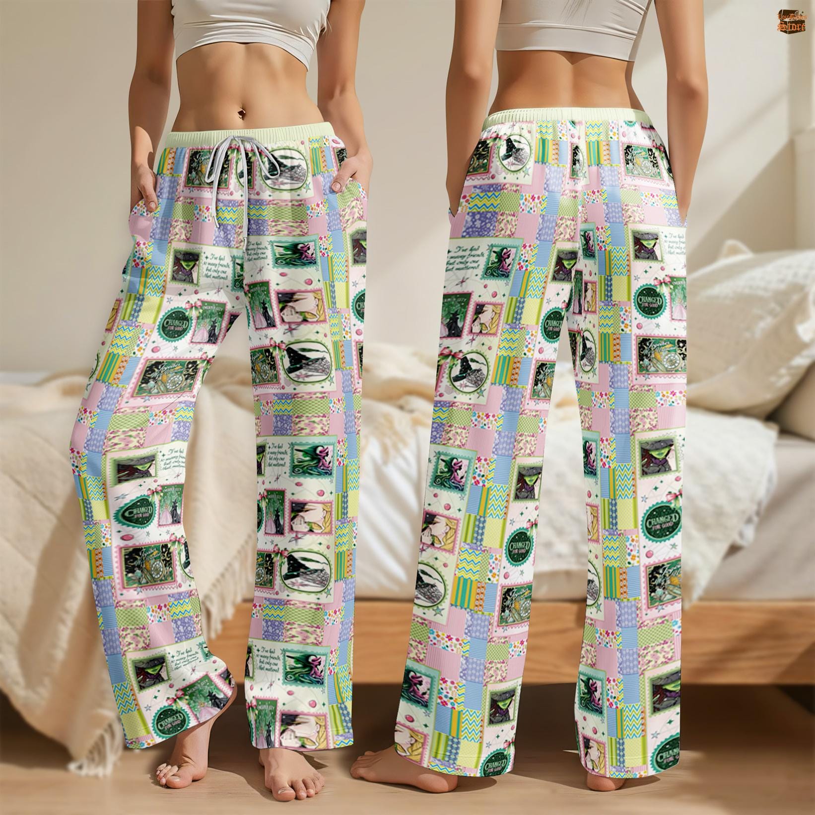 Wicked Movie Pajama Pants - Elphaba & Glinda Lounge Sleepwear - Green & Pink Witch Pajama Pants for Women