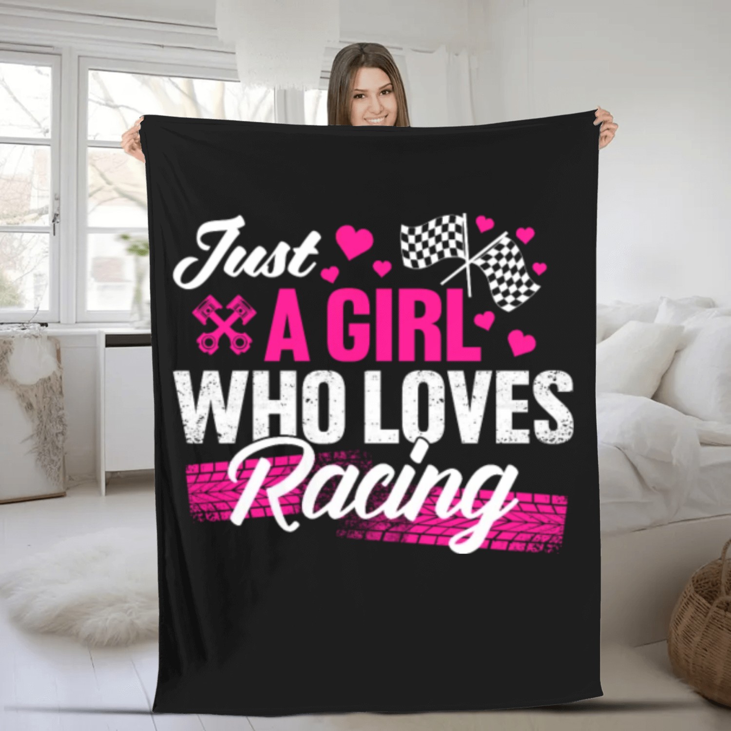 Just A Girl Who Loves Racing Dirt Track Race Girlf Fleece Blankets