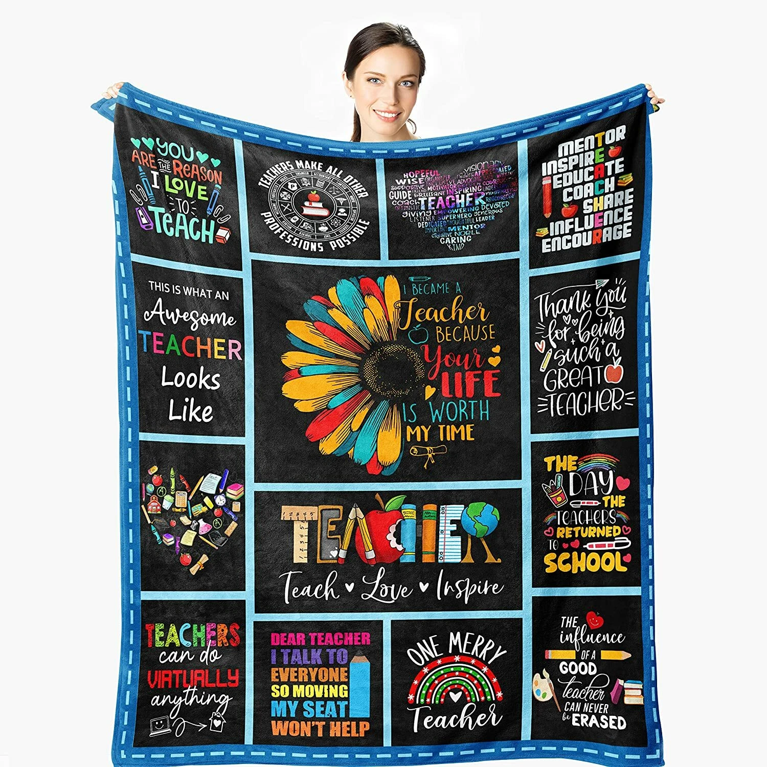 Teacher Blanket from Student Back to School Teachers' Day Fleece, Sherpa Blanket