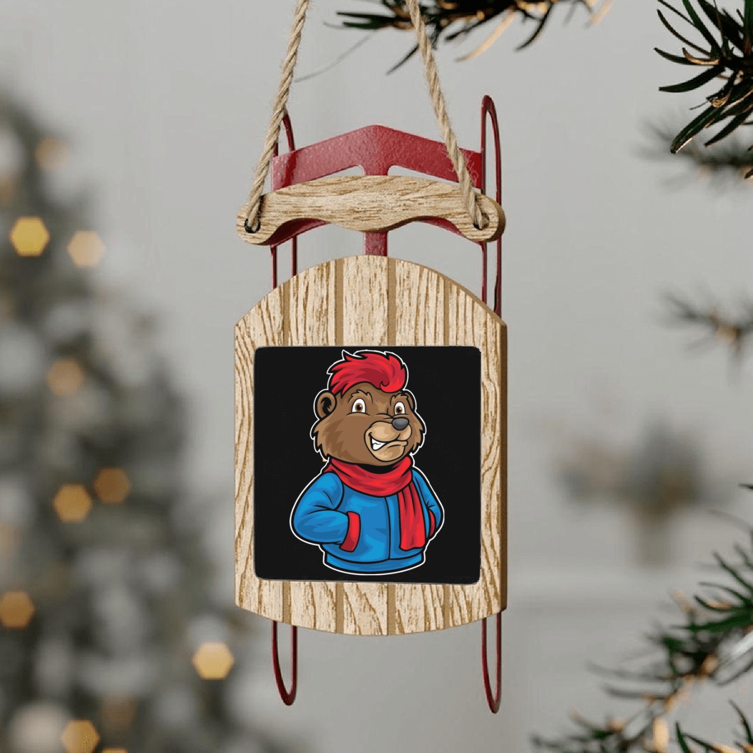 Hip Hop Bear Funky Urban Cartoon Illustration Sled Ornaments