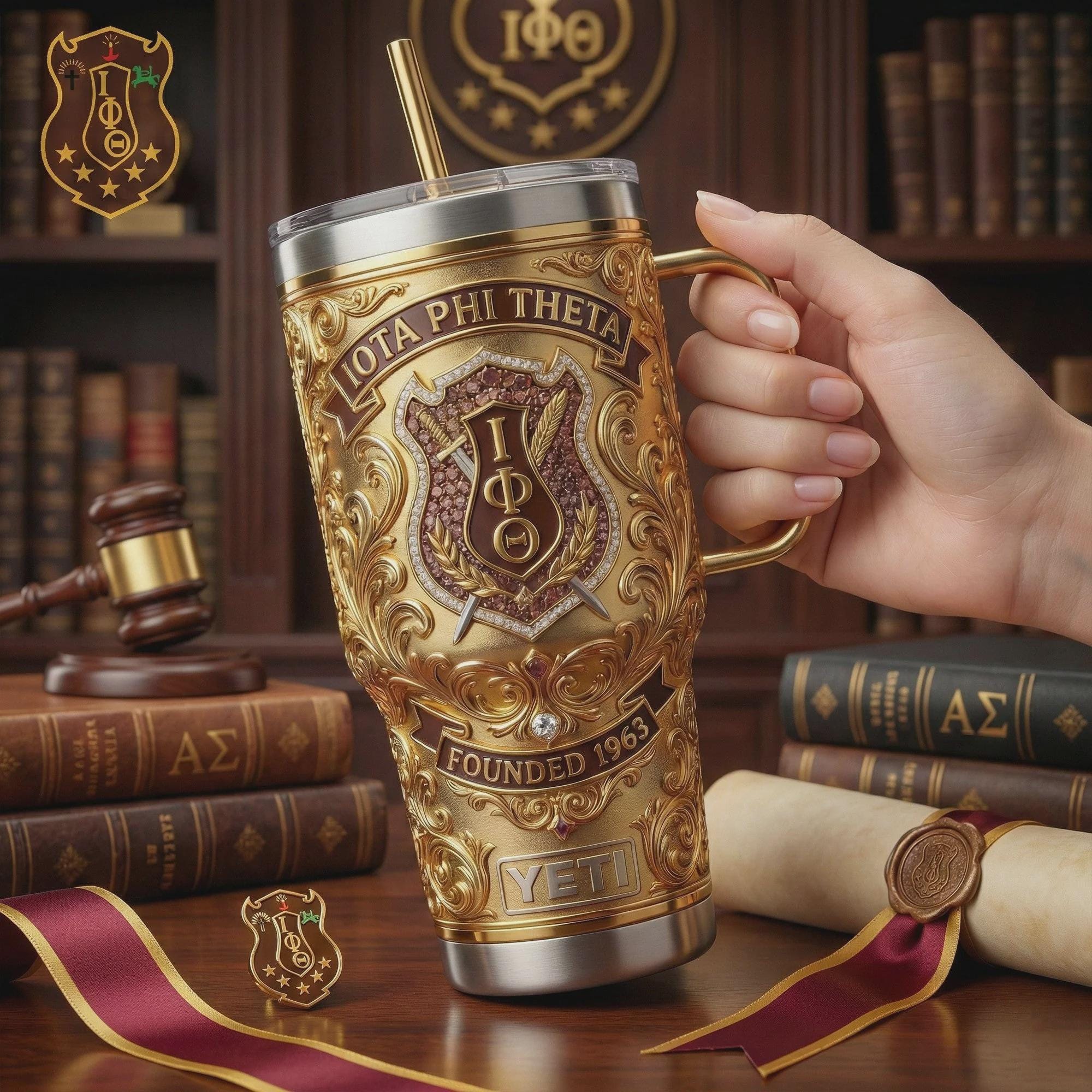 Iota Phi Theta Fraternity 40oz Tumbler Gold Shield Greek Life Insulated Mug