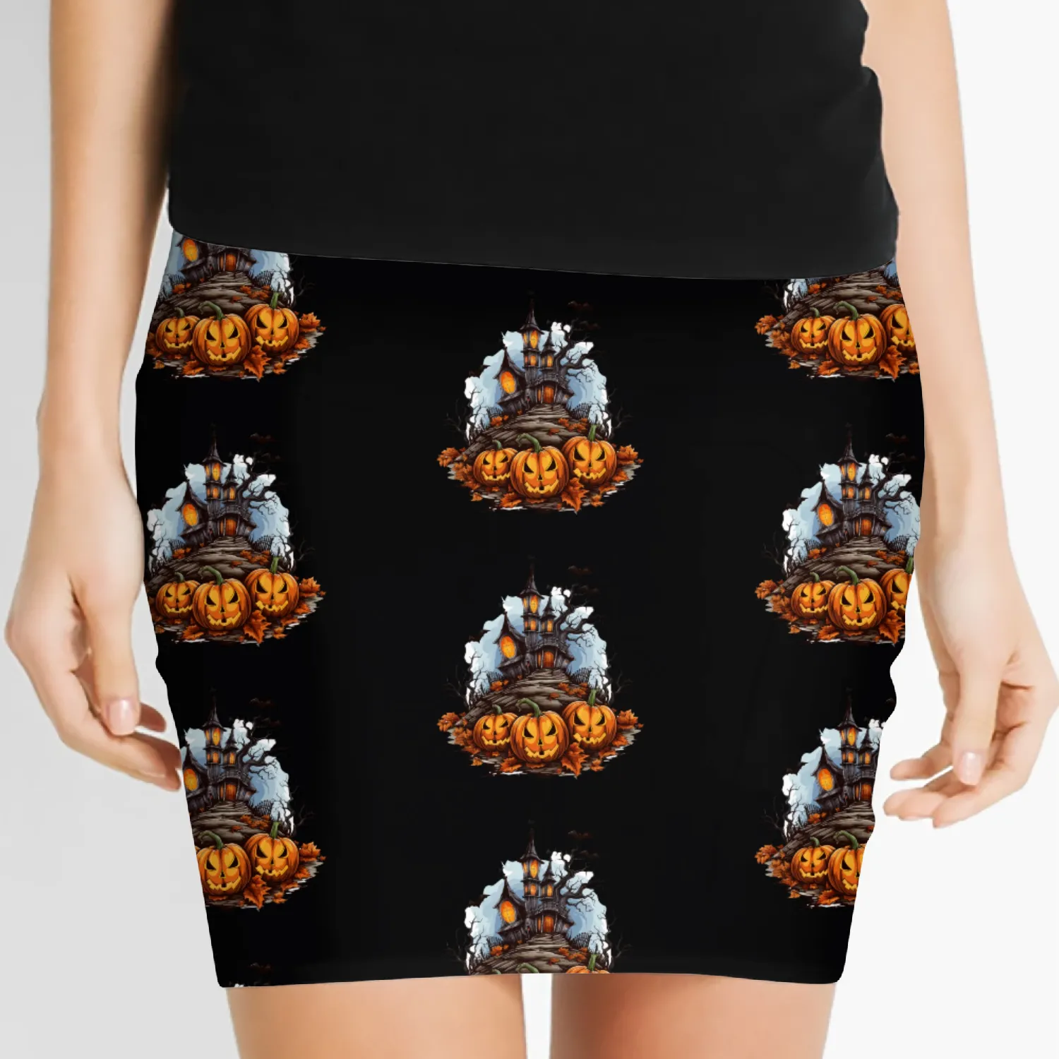 Halloween Pumpkin Bat Spell Haunted House Women's Mini Skirts