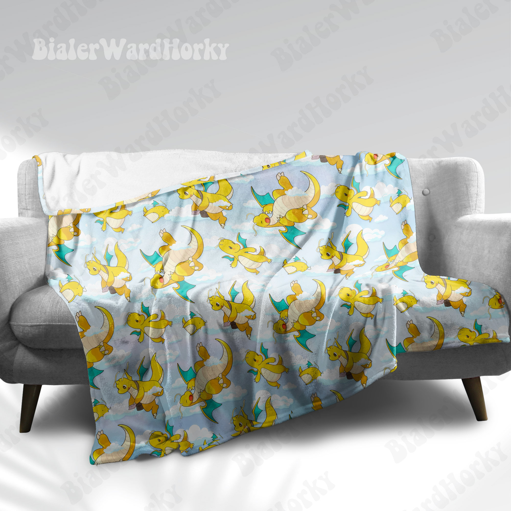 Dragonite Anime Fleece Blanket, Water Type Unique Blanket, Anime Blanket Dragonite, Gifts