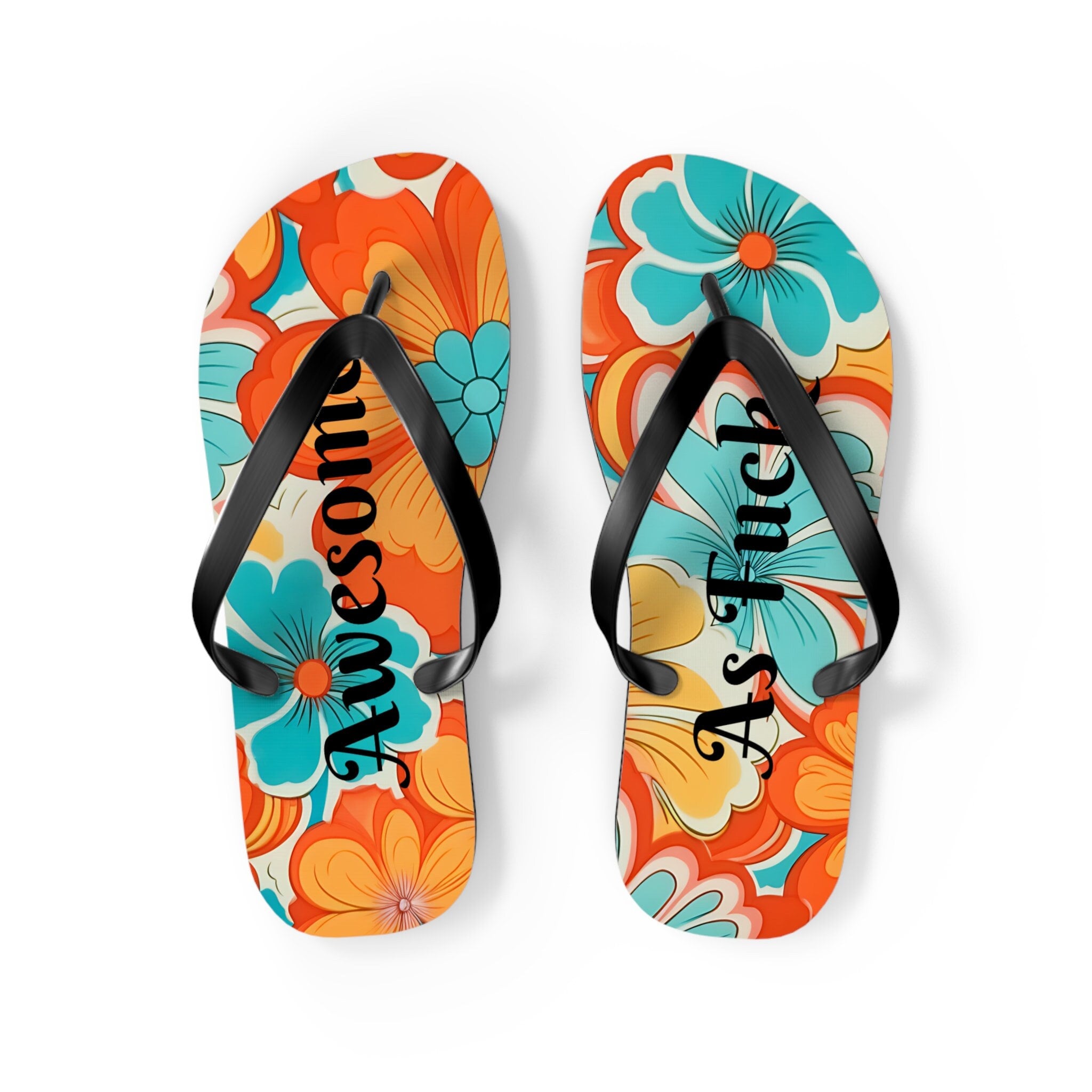 Flip Flops Beach Wear, Hawaiian Flowers Awesome As Fu*k, Summer Flip Flops Beach, Women Beach Sandal, Designer Flip Flops For Women