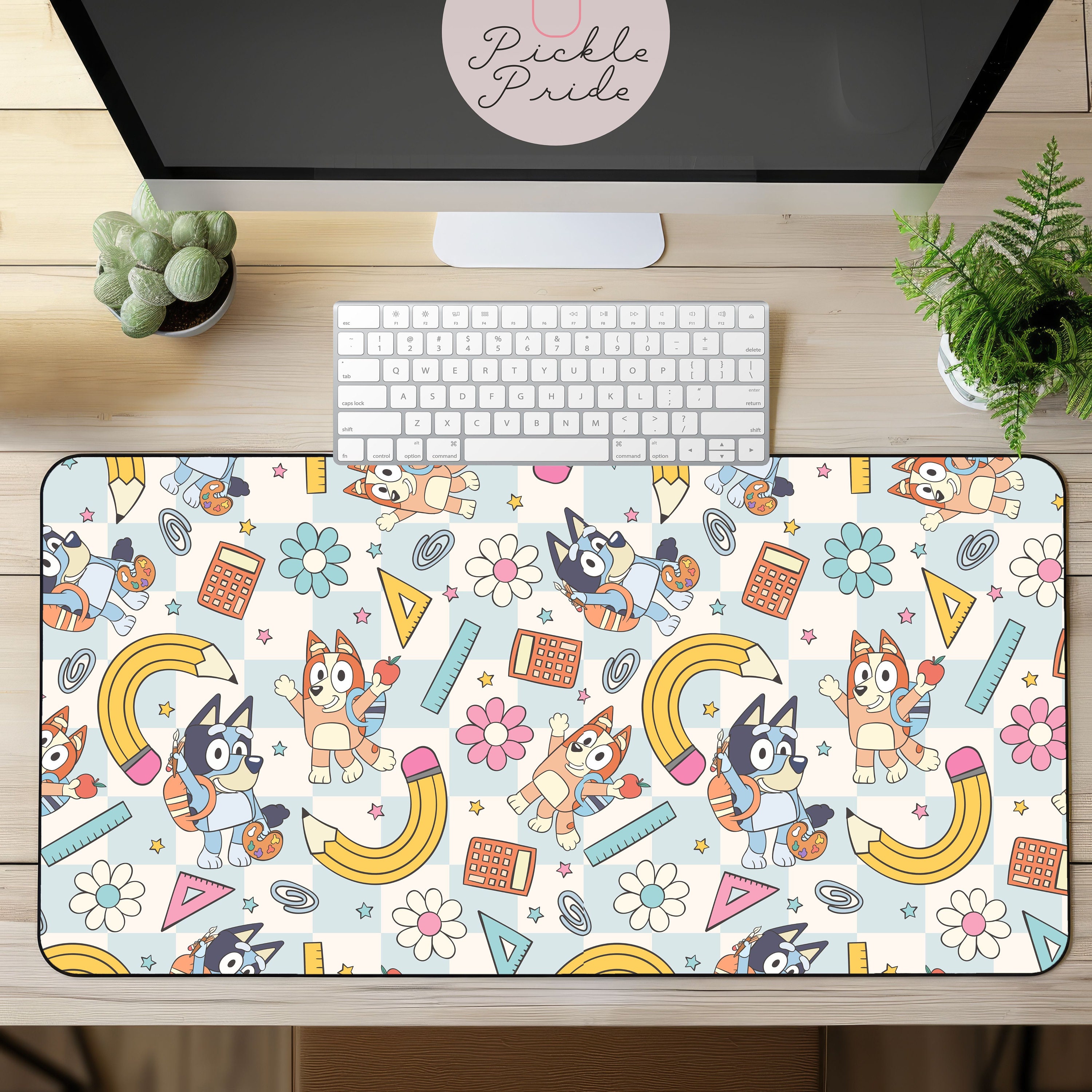 Cute Blue Dog Teacher Desk Mat, Office Decor and Mousepad, Perfect Teacher Gift