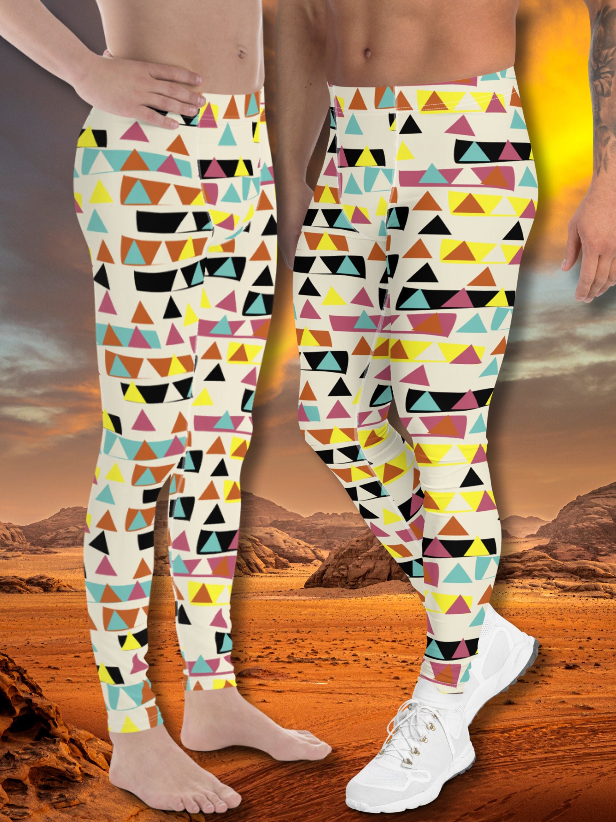 Men's Leggings, Patterned Mid Century Modern Style, Fashion Meggs