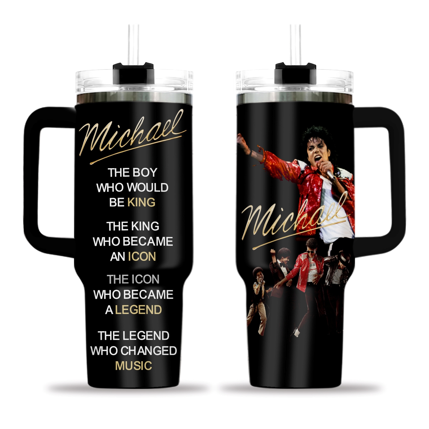 Michael Jackson 40oz Tumbler with Handle, King of Pop Legend Travel Mug, Retro MJ Music Icon Gift, Thriller Era Drinkware, Gift for Pop Fan