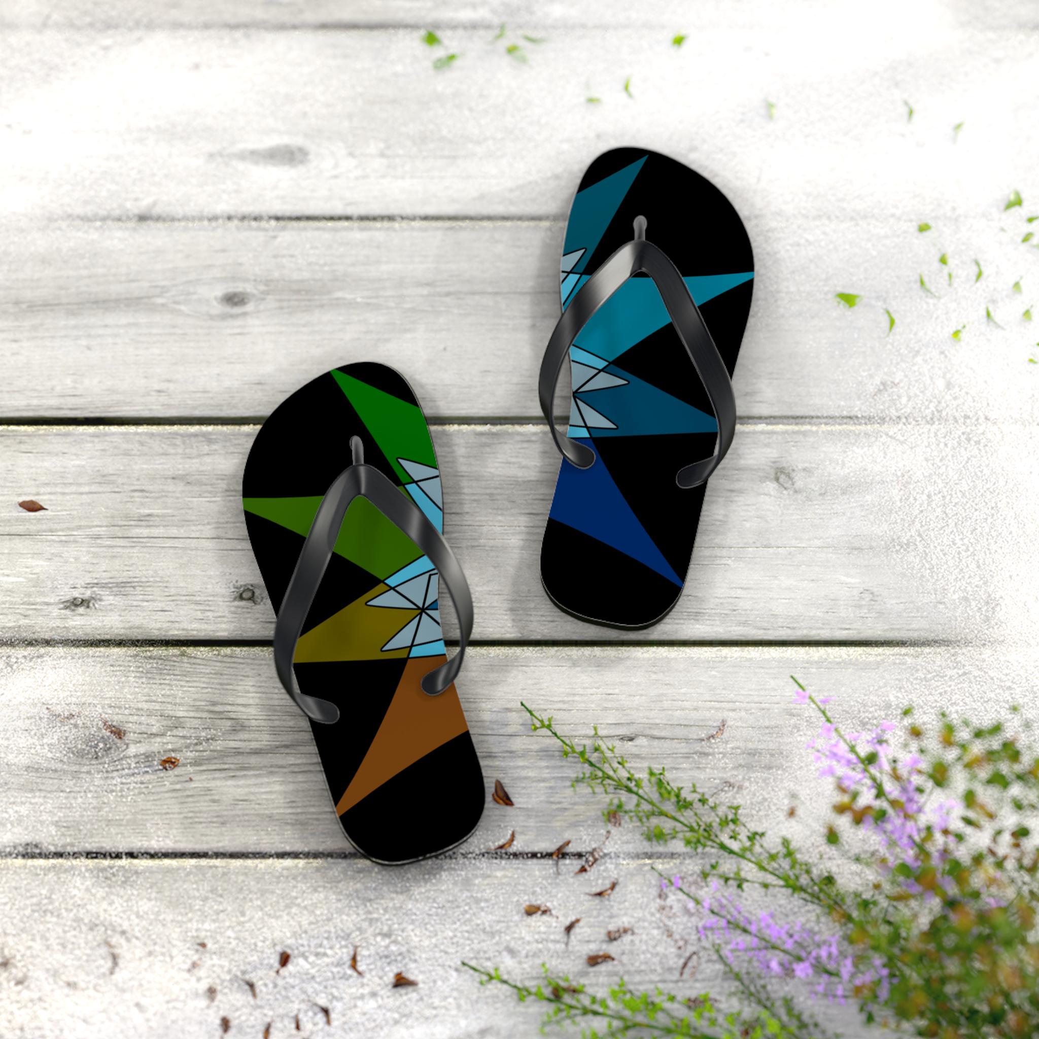 Colorful Flip Flops Summer Vibes Beach Footwear Vacation Sandals Pool Days Footwear Fun Flip Flops '2.legendary.journey' Art by Mitzisniftis