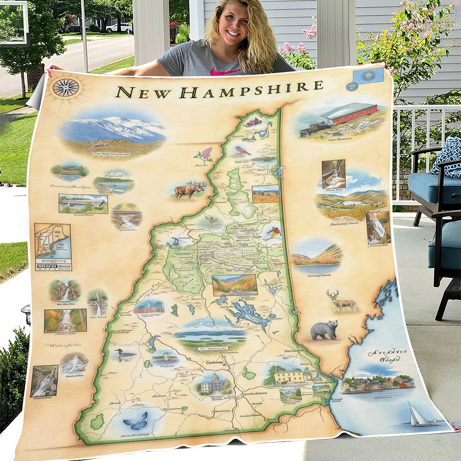 New Hampshire State Map Fleece Blanket - Soft, Cozy, and Warm Throw