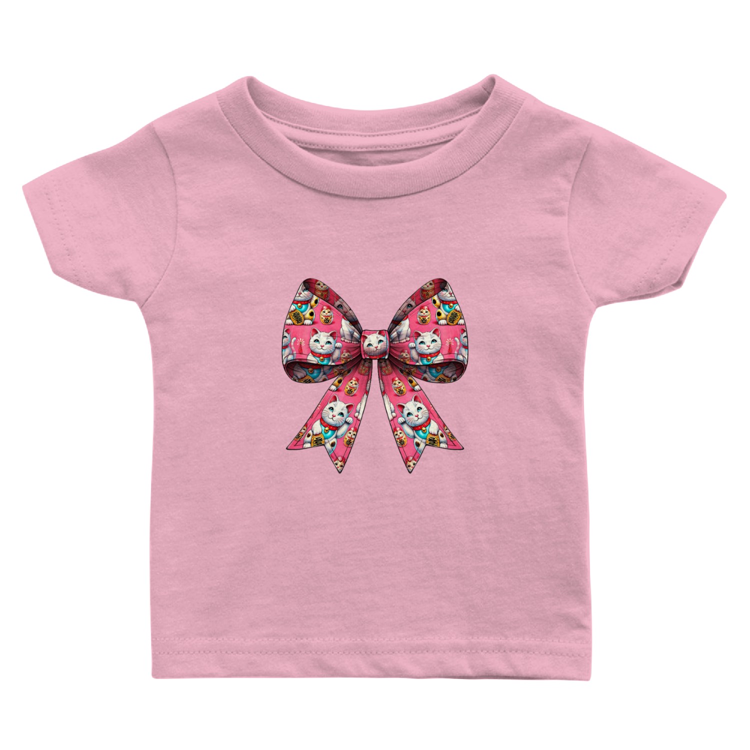 Coquette Bow Maneki Neko Japanese Cat Lucky Pink Baby T Shirts