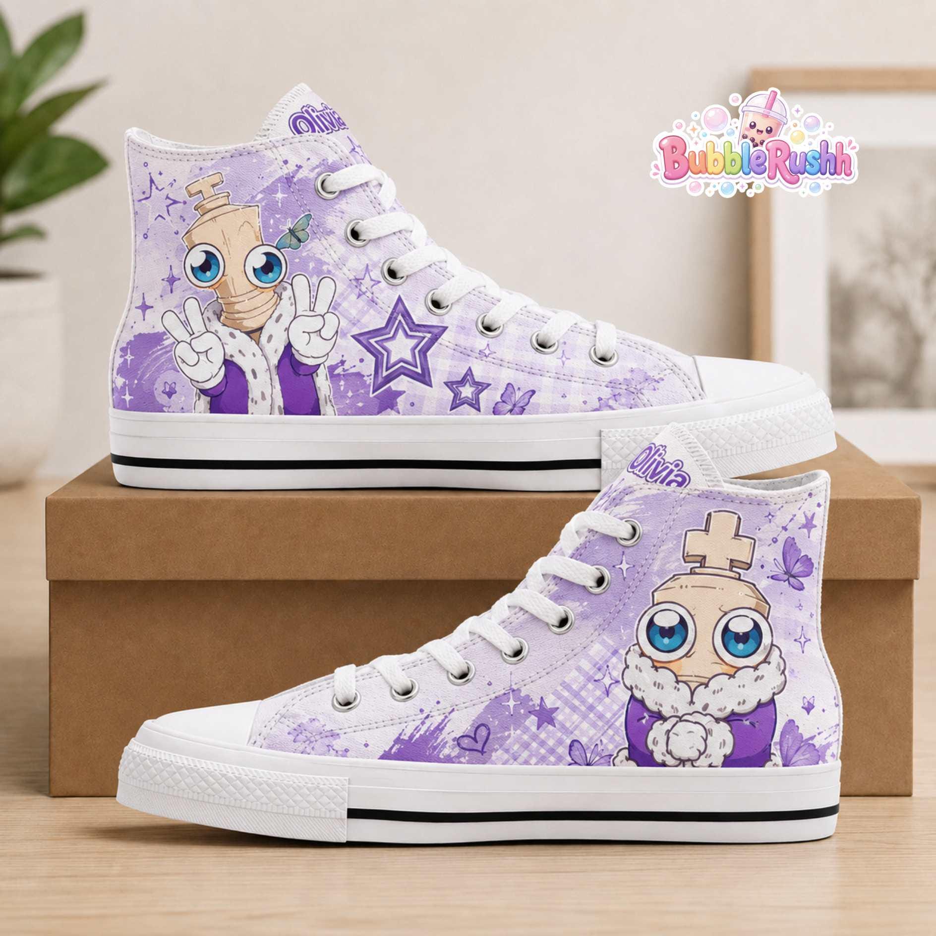 Personalized Kinger High Top Canvas Shoes, Custom Amazing Digital Circus Shoes, Cartoon Inspired Sneakers