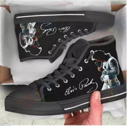 Elvis Presley King of Rock Music Printed high top canvas shoes, Canvas Men's Shoes, Breathable Canvas Sneakers, Men Comfort High Top Sneakers
