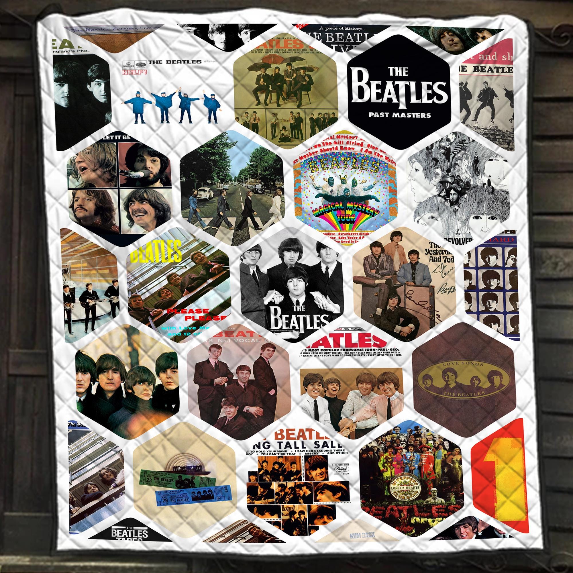 The Beatles Collage Quilt, Retro Rock Band Blanket, Music Lover Bedding