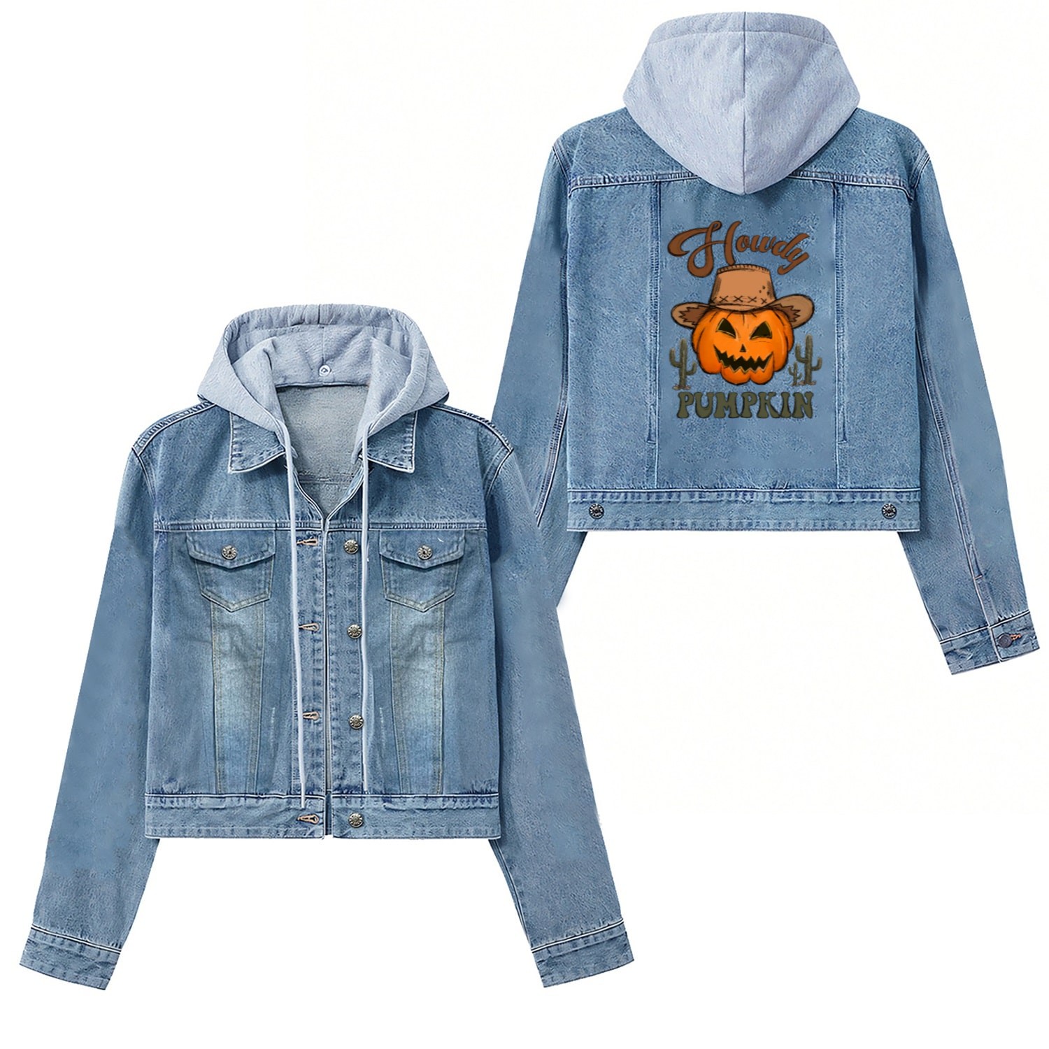 Fun Halloween Designs Howdy Pumpkin Women's Denim Jackets