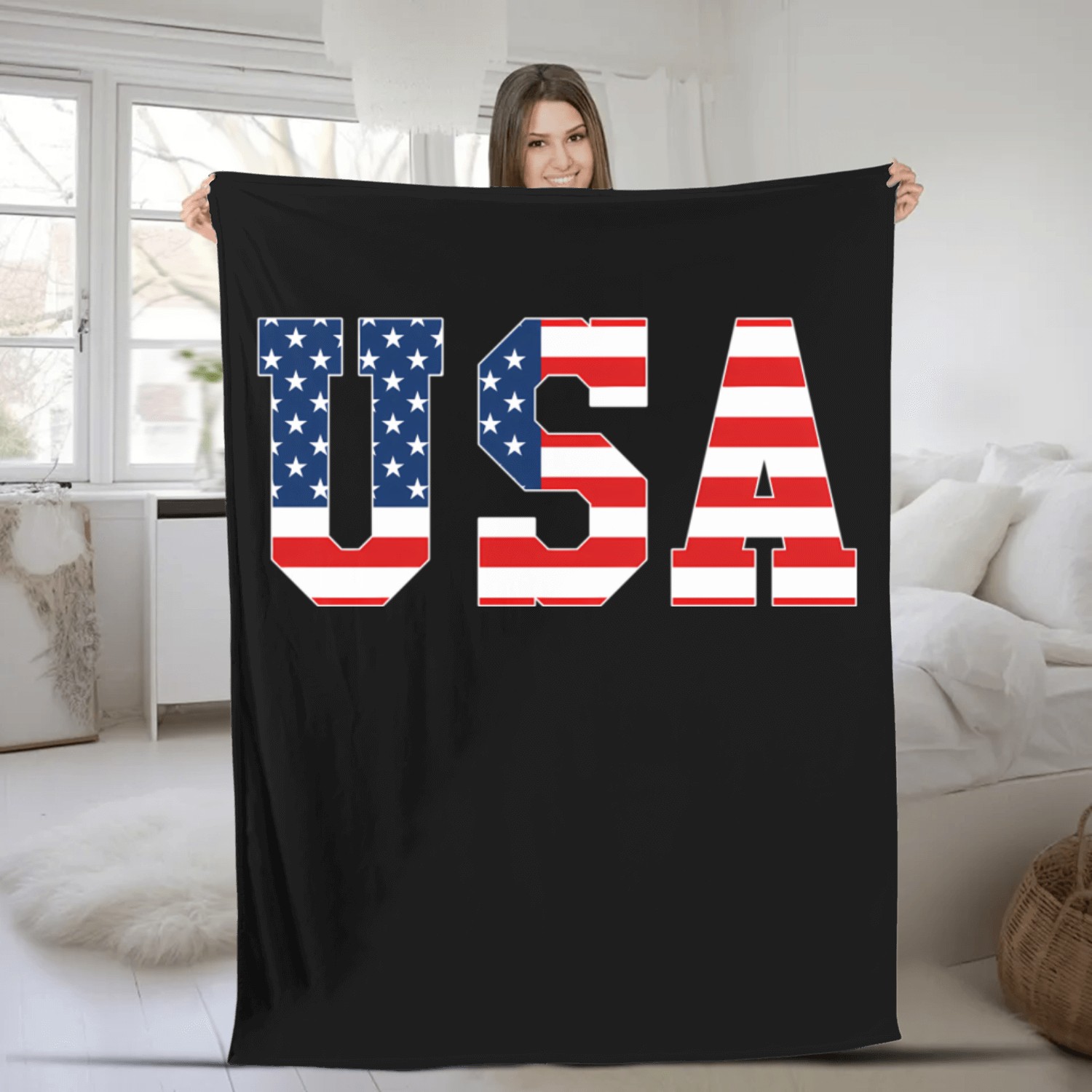 Usa Patriotic American Flag Red White Blue Fleece Blankets