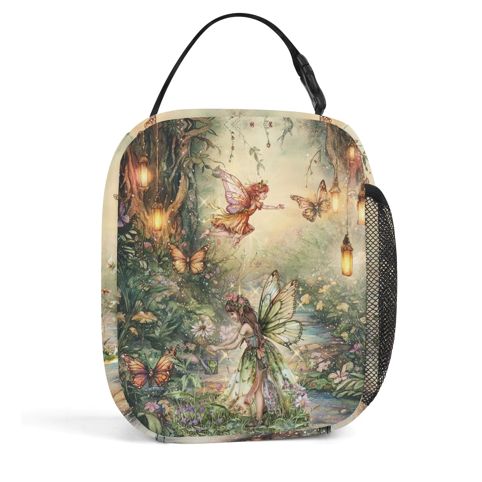 Custom Name Insulated Lunch Bag for Kids with Enchanted Fairies, Personalized Food Cooler Lunch Bag, Birthday Gift