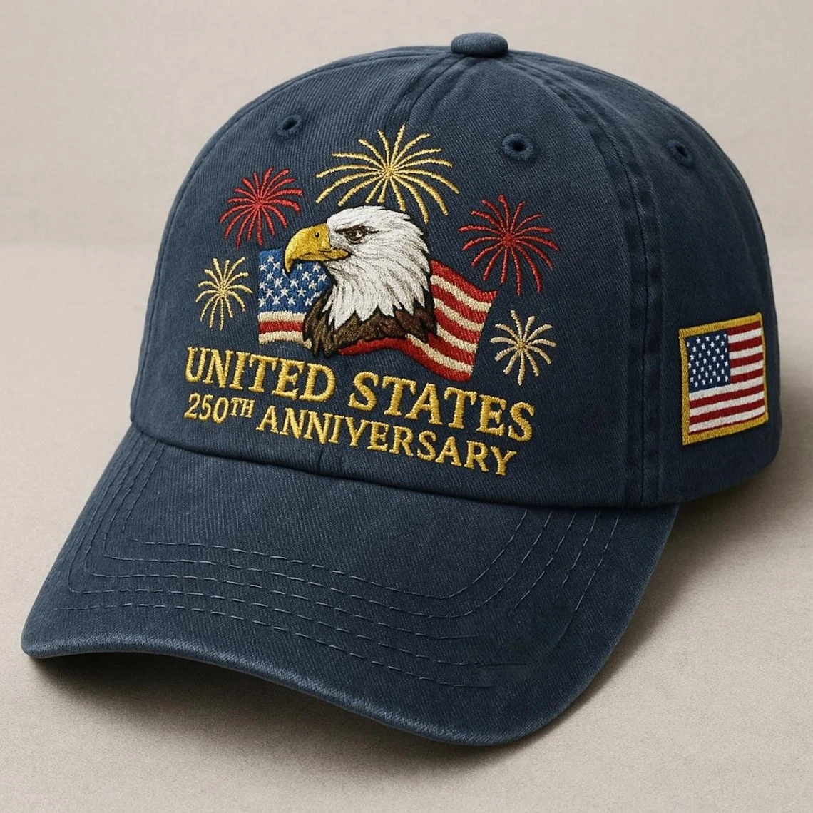 United States 250th Anniversary Hat, Eagle and Flag Embroidered Cap