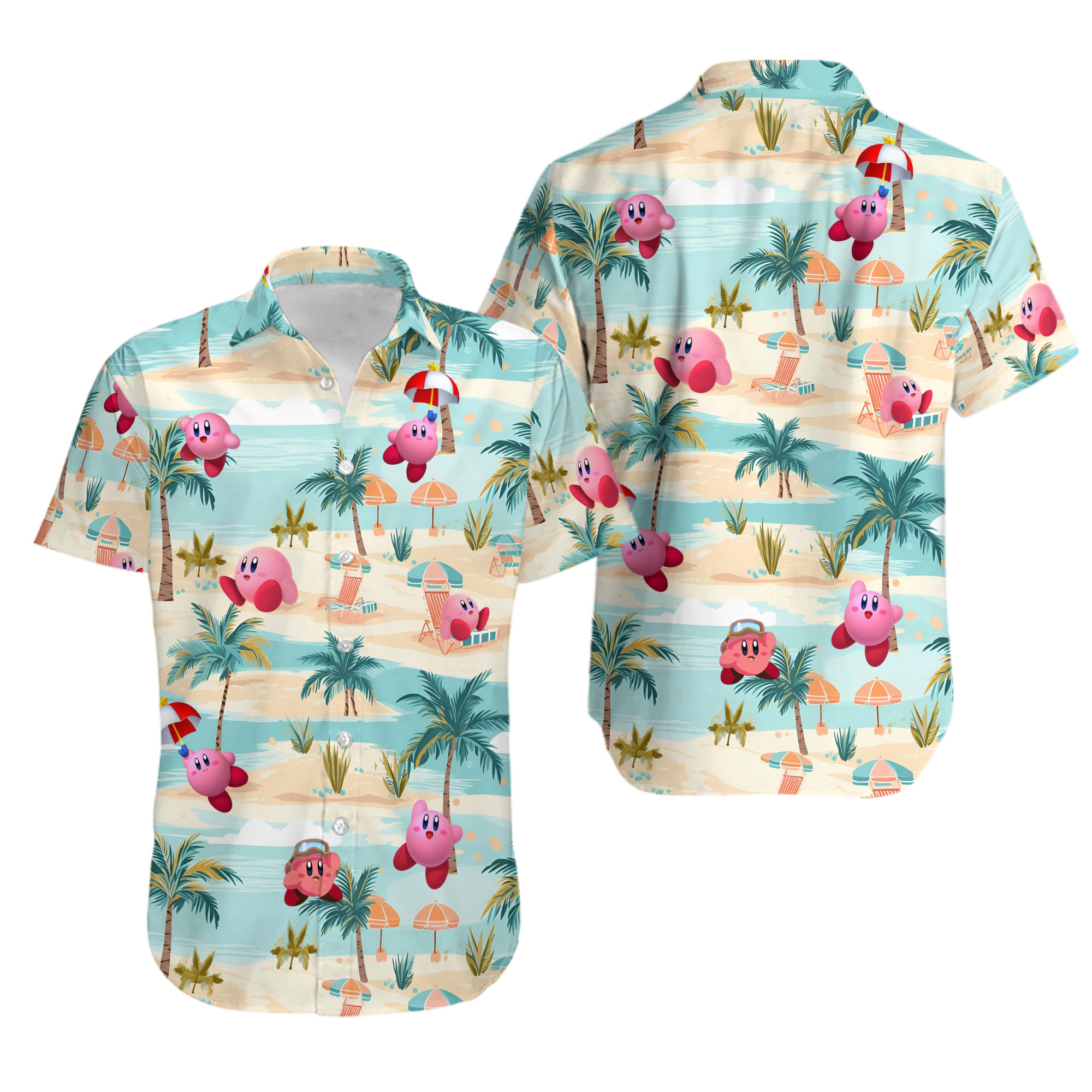 Kirby Tropical Beach Hawaiian shirt - Nintendo Characters Hawaiian shirt - Family Gift - Father and Son Matching