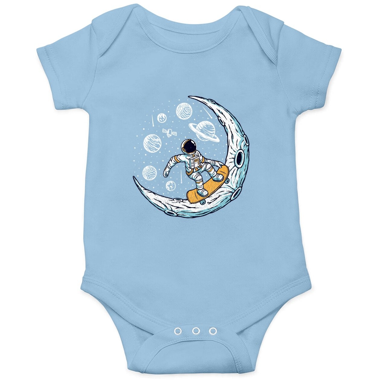 Skating Astronaut Moon Skater Boys Skateboard Baby Bodysuit