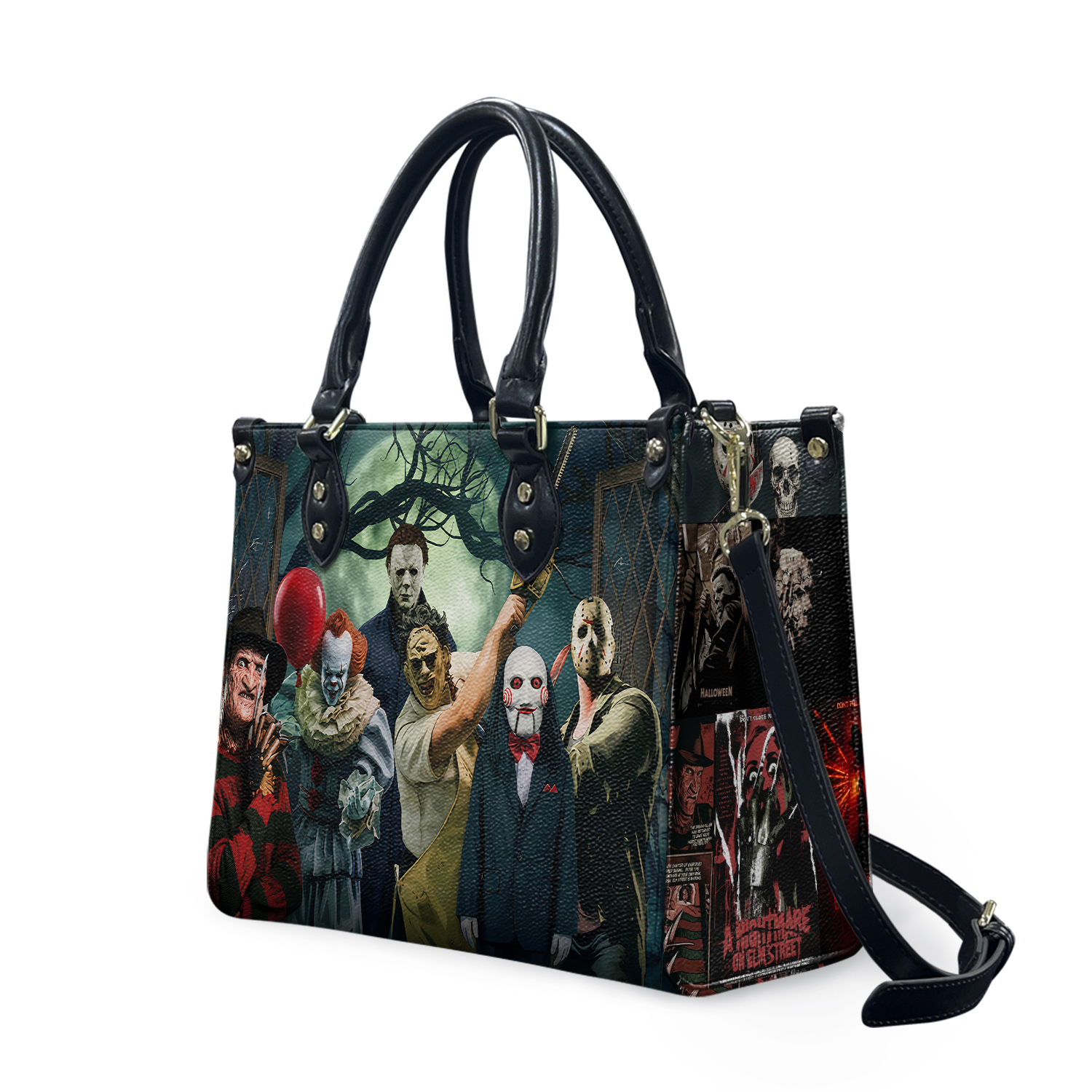 Halloween Leather Bag, Halloween Leather PU Handbag, Horror Movie Characters Bag, Woman Shoulder Bag, Crossbody Bag, Movie handbag