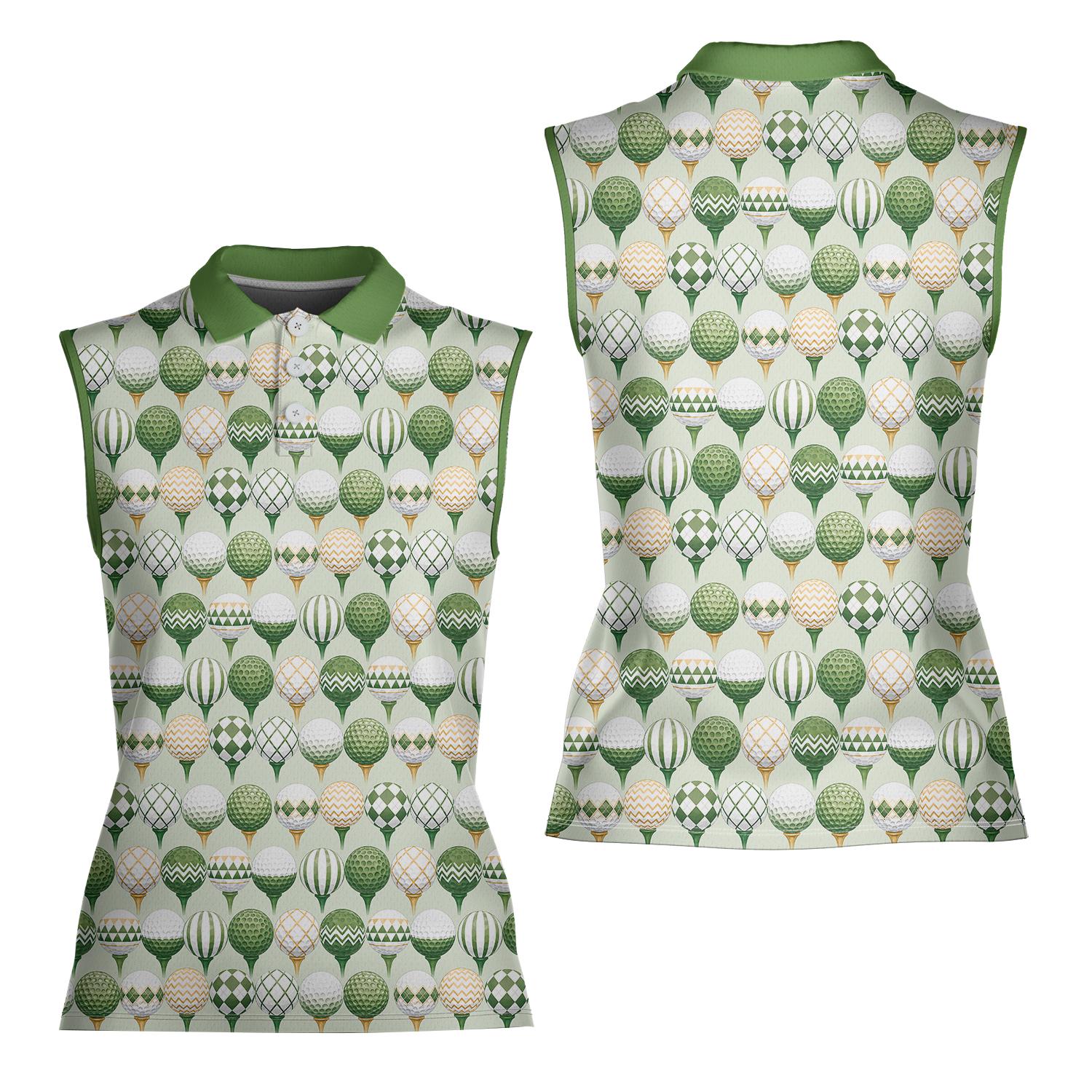 Women Sleeveless Golf Polo Shirt, Golf Ball Print Button Up Summer Sports Tee, Golf Course Outfit for Men and Women