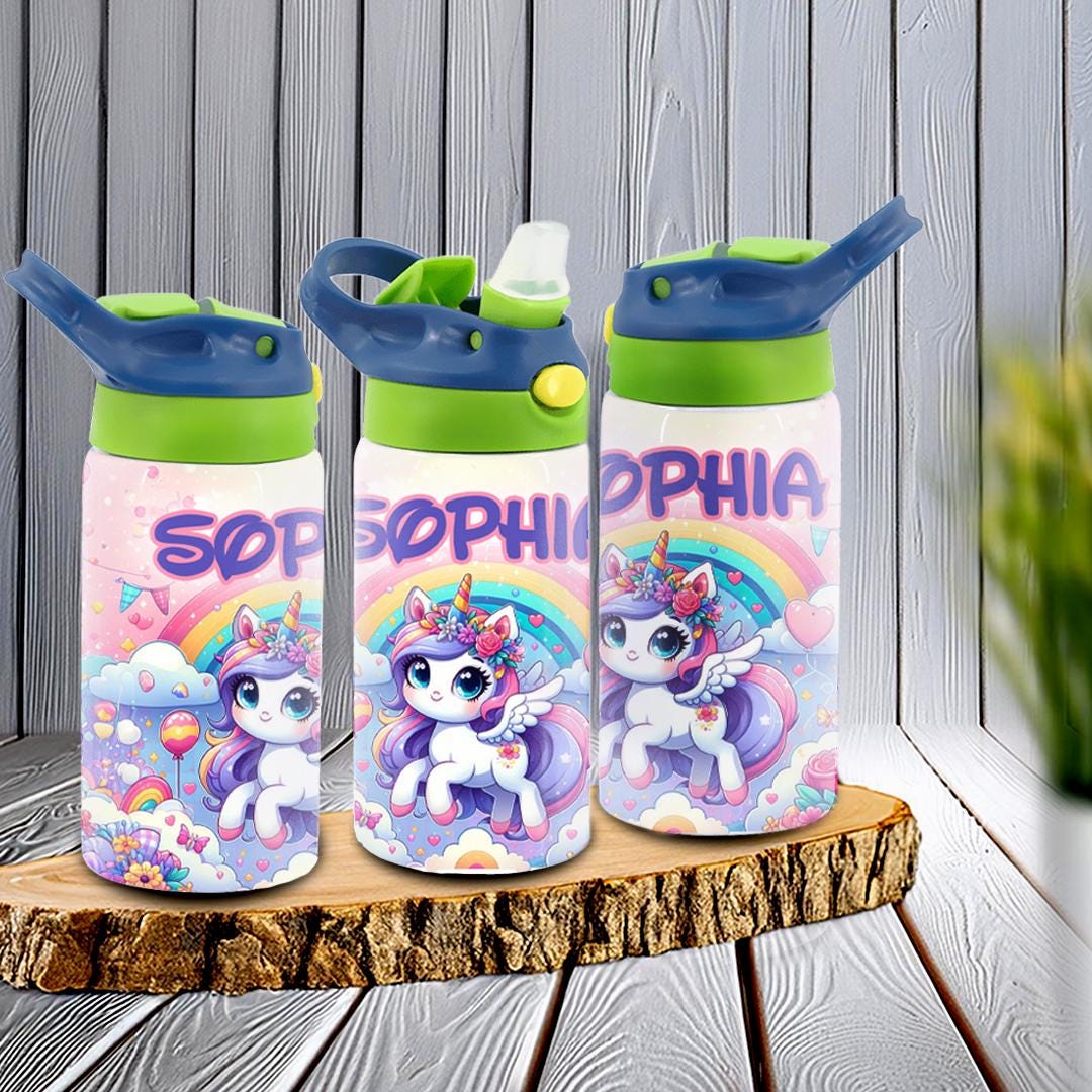 Unicorn Stainless Steel Kids Water Bottle - Customizable - Ideal for School and On-the-Go