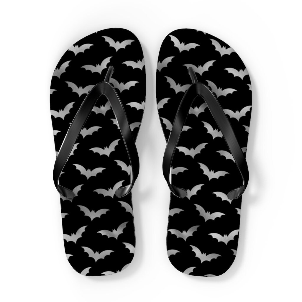 Bat Flip Flops Gothic Flip Flops Goth Flip Flops Goth Pool Slides Goth Sandals Witchy Sandals Summer Goth Beach Satanic Goth Summer Footwear
