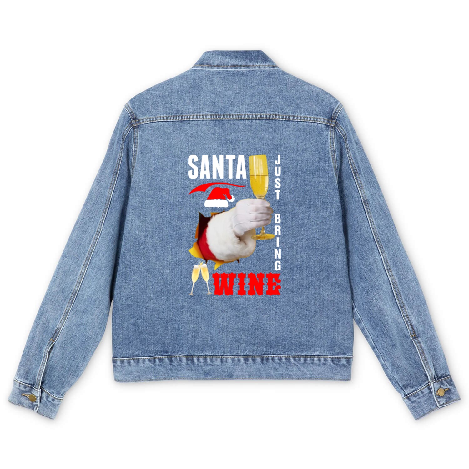 Santa Just Bring Wine Christmas Men's Denim Jackets