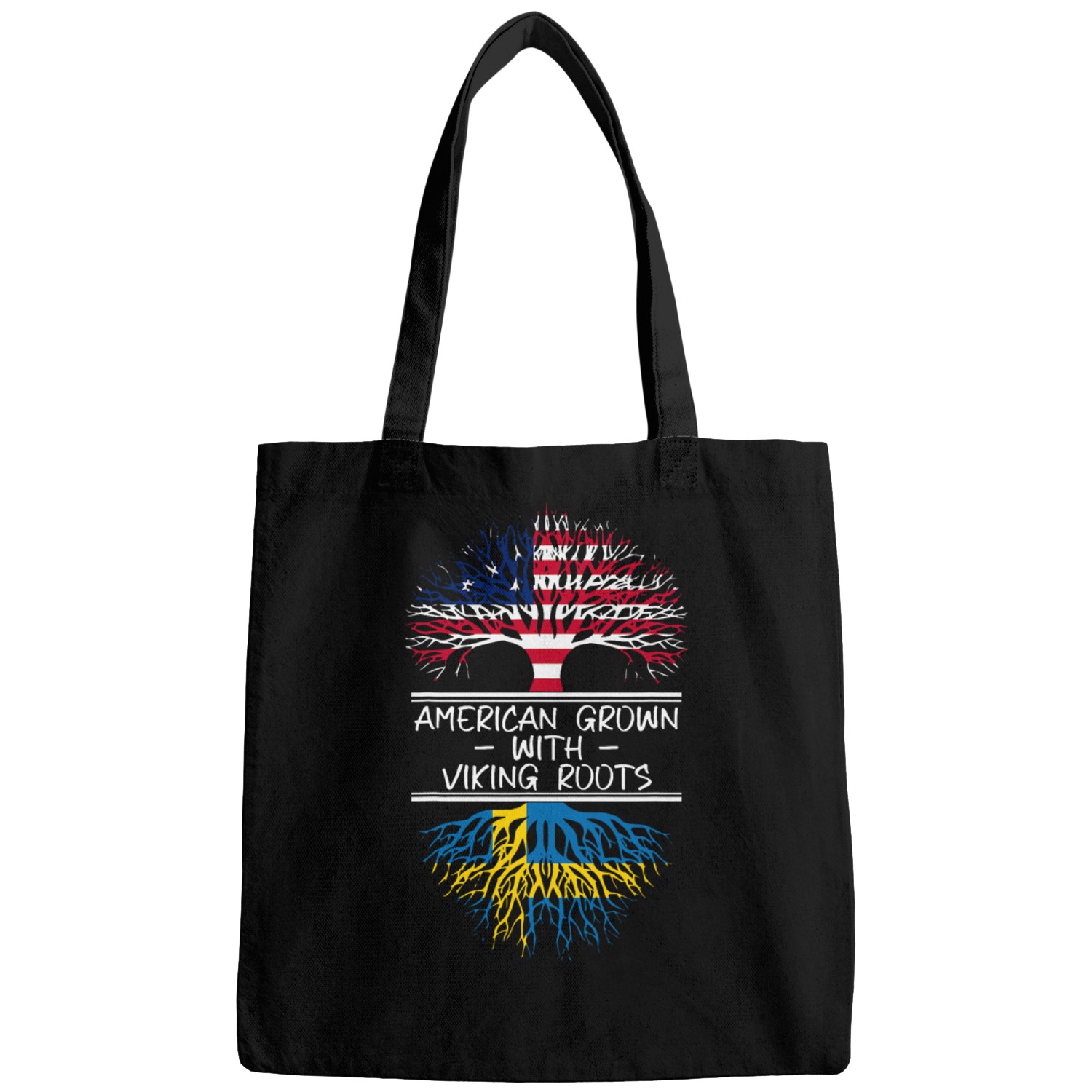American Grown with Viking Roots Swedish flag Bags
