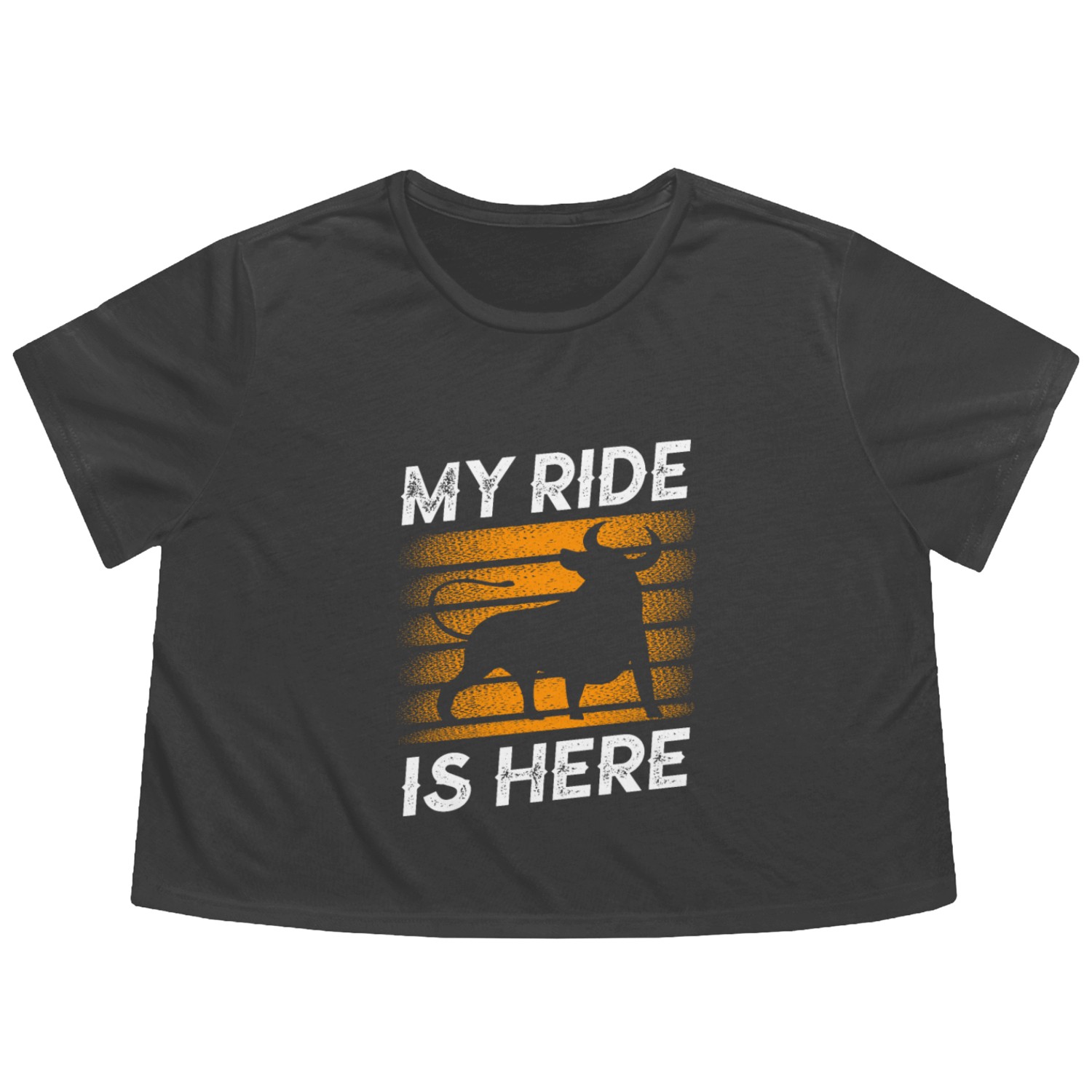 My Ride Is Here Bull Rider Bull Riding Rodeo Flowy Cropped Tees