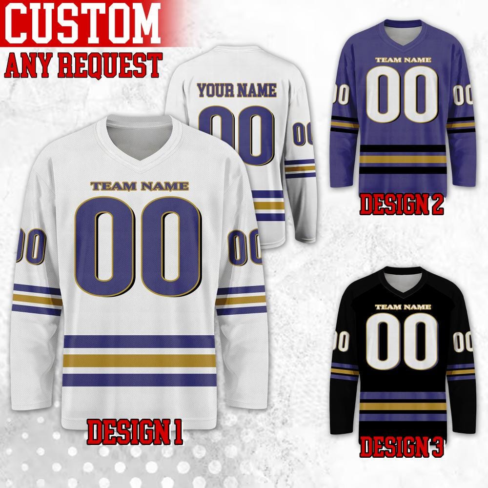 Custom Famous Baltimore Football Team Hockey Jersey, Custom Name Number Team Raven Football Long Sleeve Jersey, Gift For Birthday