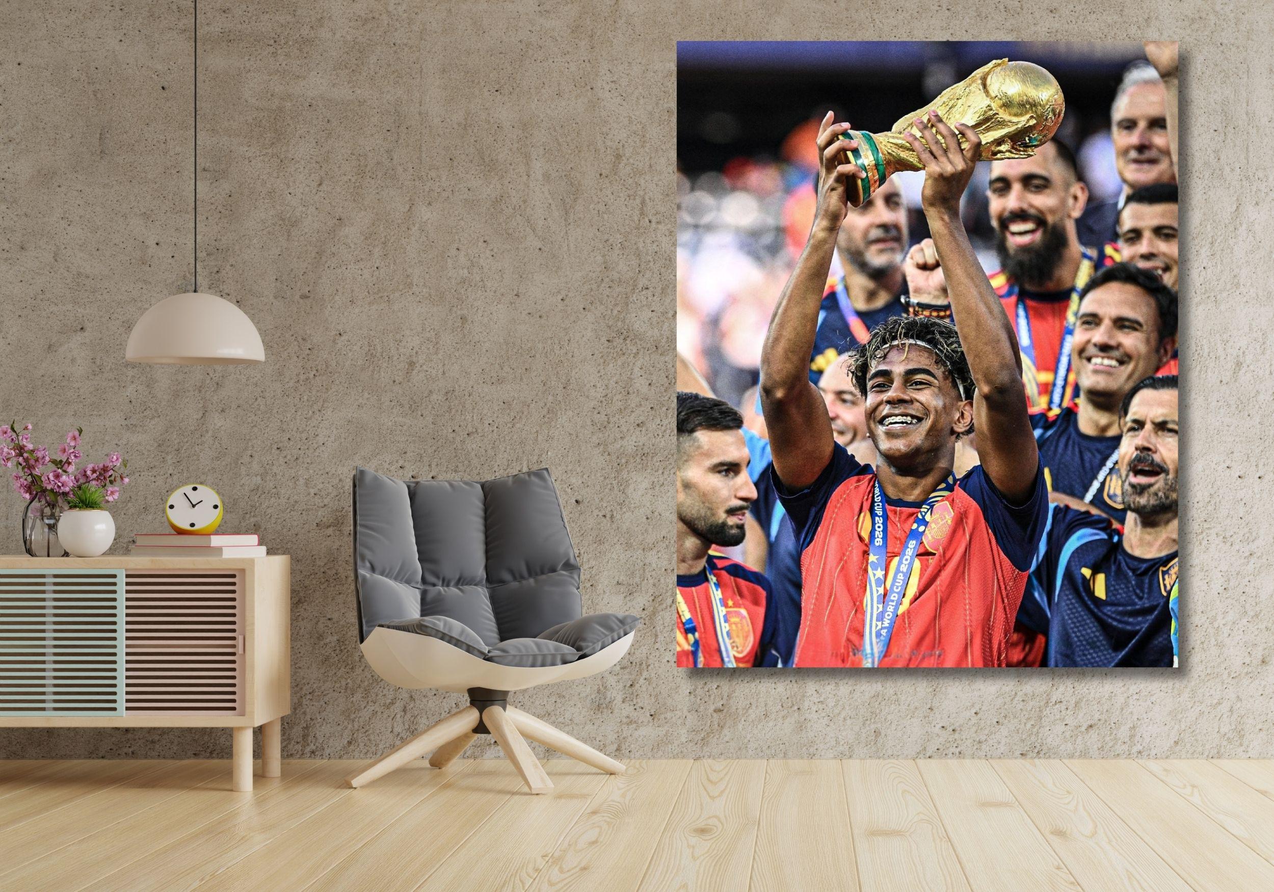Lamine Yamal Spain 2026 World Cup Champions Framed Canvas Wall Art, Ready to Hang