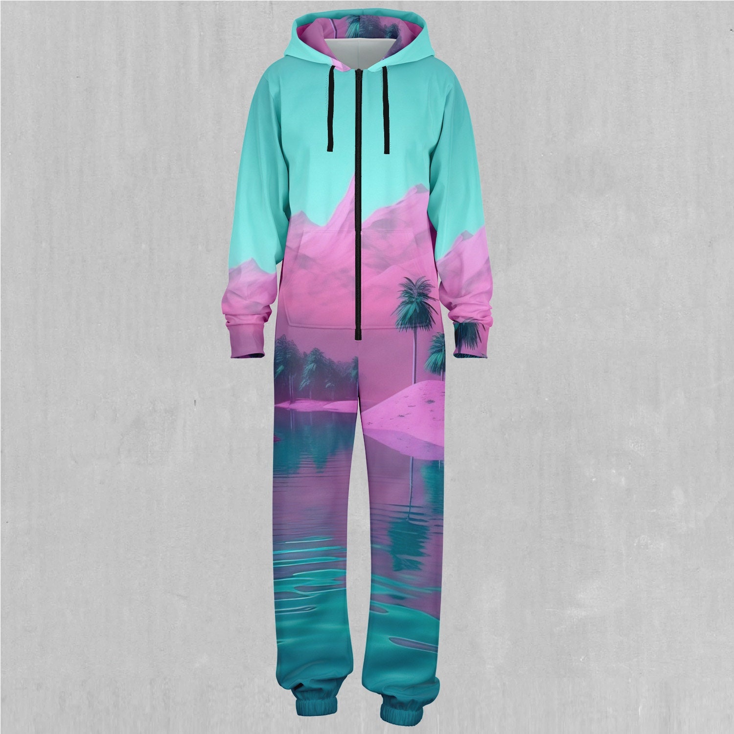 River of Bliss Vaporwave Retro Adult Zip Up Jumpsuit Pajamas